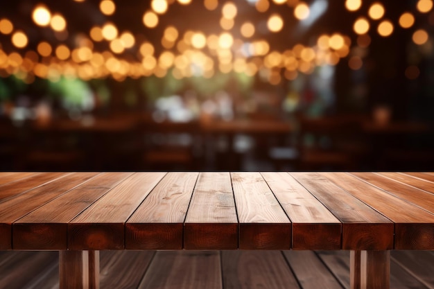 Fondo borroso con mesa de madera para la exhibición de productos