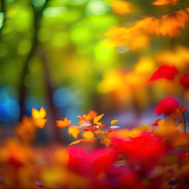 El fondo borroso del otoño con hojas de otoño