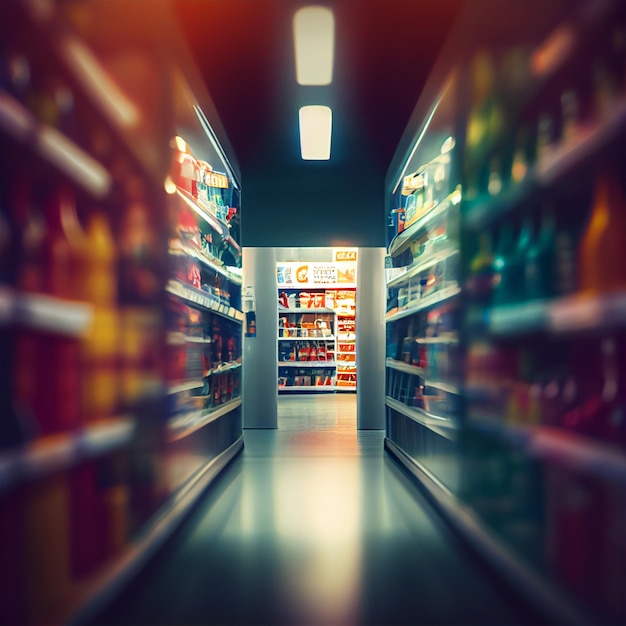 Fondo borroso realista de la tienda Tienda departamental Supermercado o tienda de comestibles Imagen generada por IA