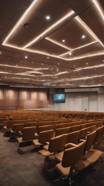 El fondo borroso de los reflectores en la sala de conferencias