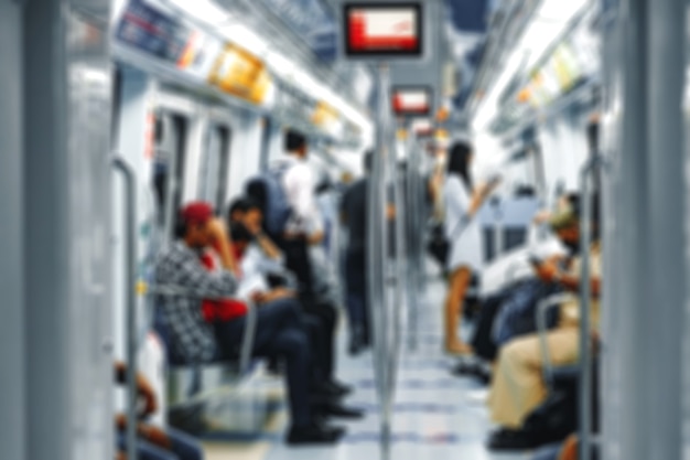 Fondo borroso de una variedad de pasajeros en el metro