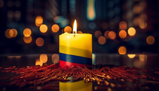 Foto un fondo borroso de una vela de la bandera de la república de colombia