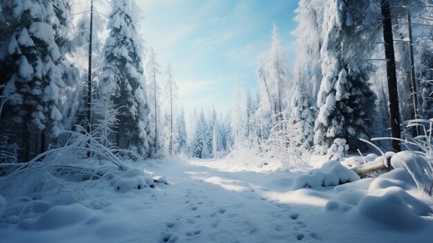 El fondo del bosque cubierto de nieve