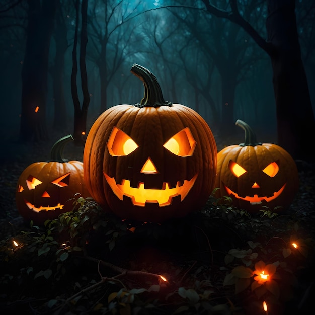 Fondo de bosque mágico de Halloween oscuro de calabaza Fondo de Halloween ai generado
