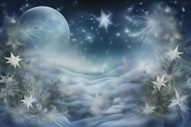 Fondo de bosque navideño de nieve azul oscuro con espacio de copia Fondo de dibujo de dibujos animados
