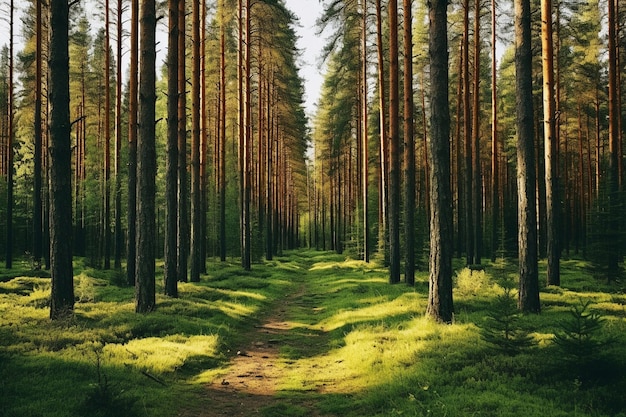 Fondo de bosque de pinos verticales