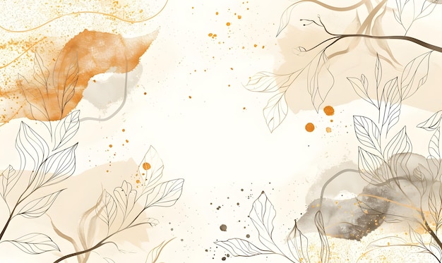 Fondo botánico abstracto con ramas y hojas de árboles en arte de línea
