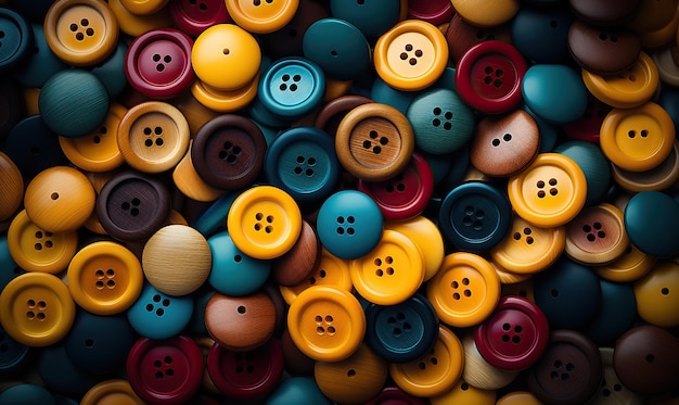Fondo de botones de madera de colores de diferentes tamaños