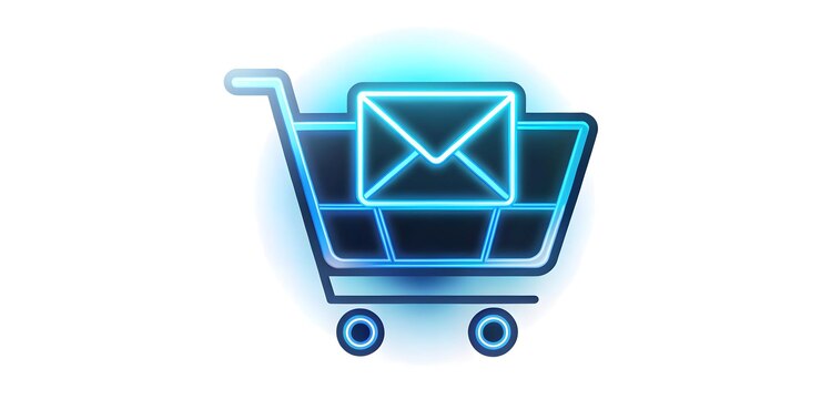 Foto fondo brillante con icono de carrito de compras flotante plano con notificaciones de correo electrónico brillantes para cy