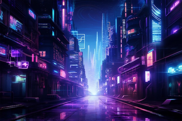 El fondo de brillo cyberpunk en la noche