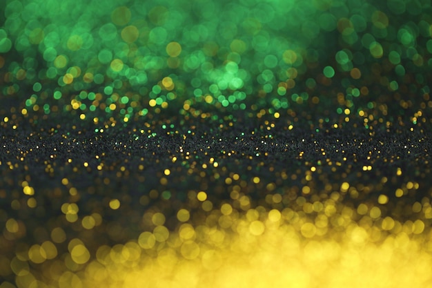 Fondo de brillo dorado y verde con bokeh brillante