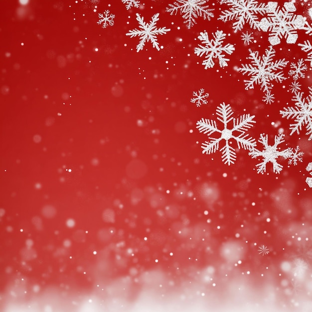Fondo de brillo rojo con copos de nieve blancos esparcidos