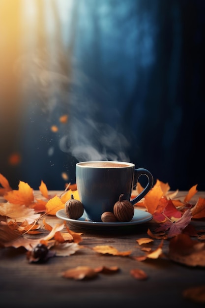 Fondo de café acogedor otoño Ilustración AI GenerativexA