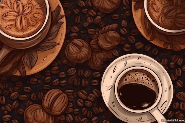 Foto fondo de café realista con dibujos