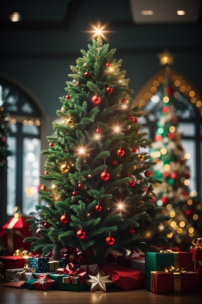 fondo de la caja de regalos del árbol de Navidad