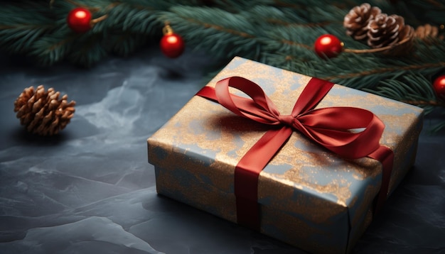 Fondo de caja de regalos de Navidad en la decoración navideña