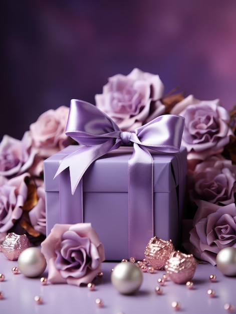 fondo de la caja de regalos en púrpura