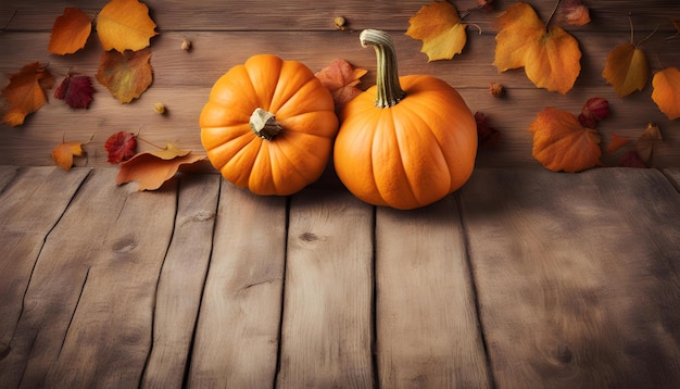 Fondo de calabaza de otoño Calabaza naranja sobre mesa de madera