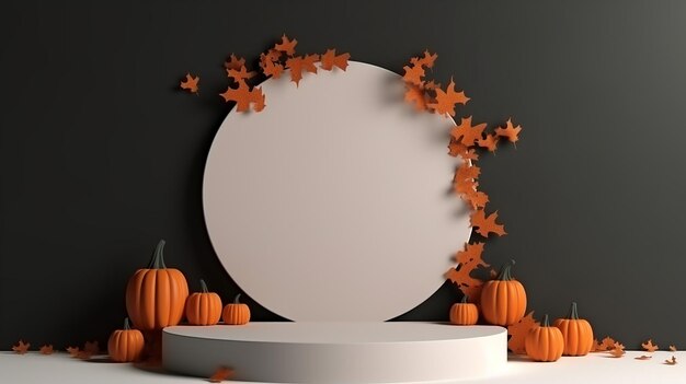 Foto fondo de calabaza del podio de halloween 3d con la etapa de presentación del producto para la promoción