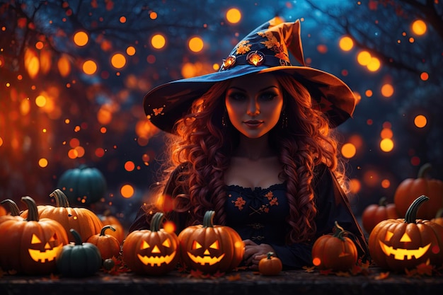 Fondo de calabazas y brujas de Halloween ai generativo