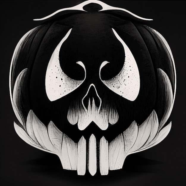 Fondo de calavera de calabaza de Halloween en blanco y negro para invitación o diseño de tarjeta de fiesta Sonrisa espeluznante Fondo de terror Ilustración 3D