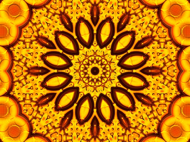 Fondo de caleidoscopio de flor de sol. Hermoso patrón sin costuras de girasoles amarillos. Textura única de mosaico de caleidoscopio. Tema de flores de verano.