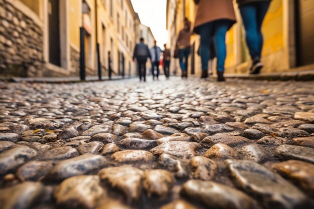 Fondo de calle de adoquines al atardecer Italia Europa IA generativa