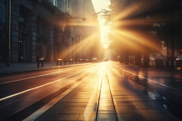 Foto fondo de calle vacía borrosa con luz solar