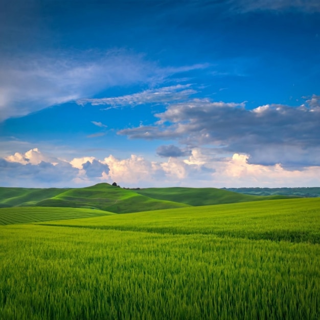 El fondo del campo azul del cielo ang verde