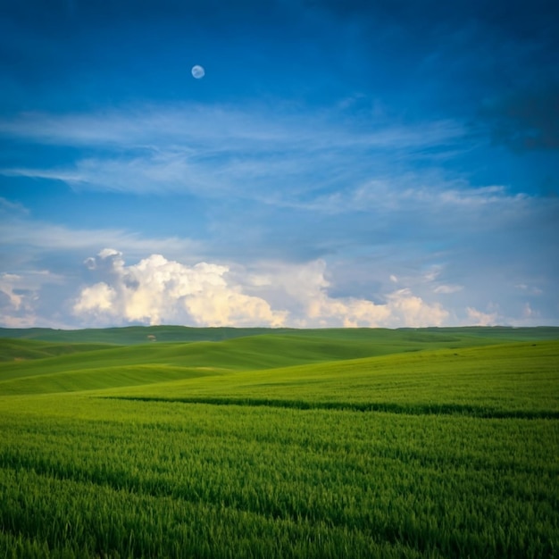 El fondo del campo azul del cielo ang verde