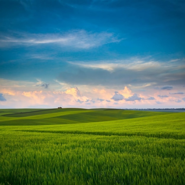 El fondo del campo azul del cielo ang verde