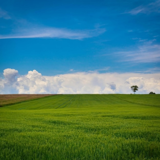 El fondo del campo azul del cielo ang verde