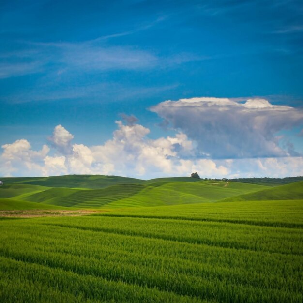 El fondo del campo azul del cielo ang verde