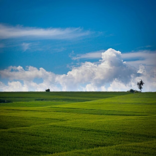 El fondo del campo azul del cielo ang verde