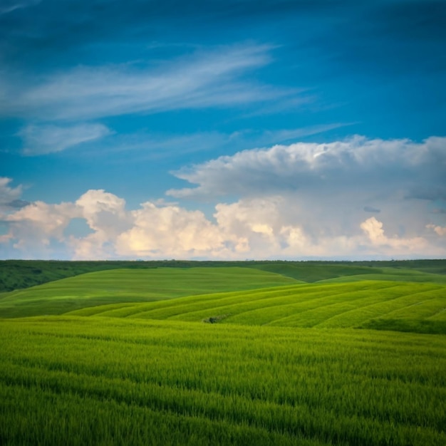 El fondo del campo azul del cielo ang verde