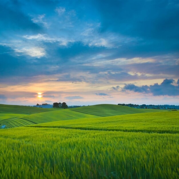 El fondo del campo azul del cielo ang verde