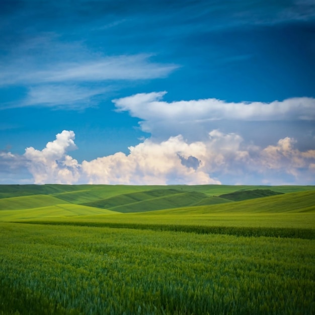 El fondo del campo azul del cielo ang verde