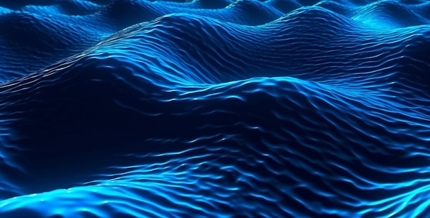 Fondo de capa de onda oceánica de río azul con efectos de luz de neón AI generativa 3D