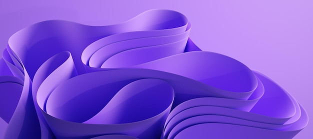 Fondo en capas abstracto 3d Forma de flor Textil ondulado violeta para diseño de moda moderno Render 3d realista de alta calidad