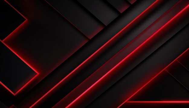 Fondo de capas superpuestas diagonales abstractas negras con decoración de luz roja Generativo ai