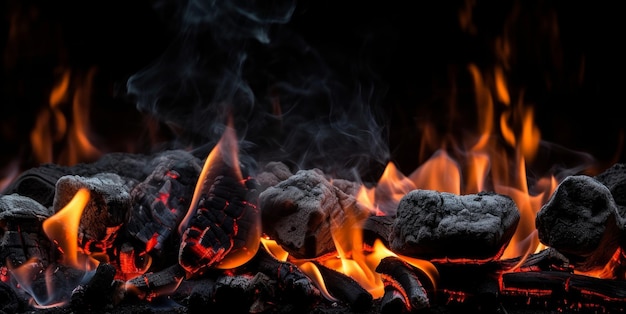 Fondo de carbón para barbacoa con llamas