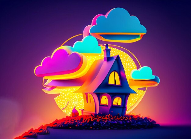 Fondo de la casa de las brujas de Halloween con nubes coloridas