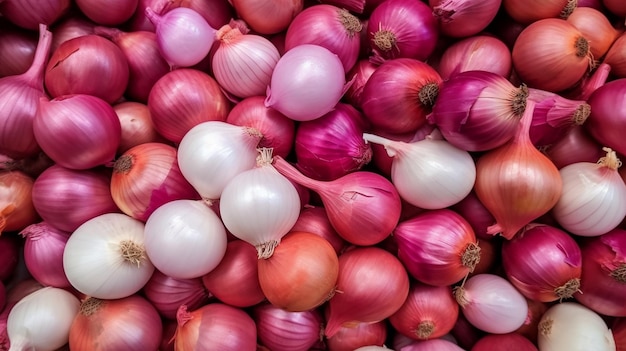 fondo de cebollas rojas y blancas vista de arriba hacia abajo