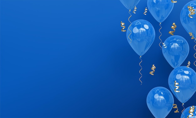 Fondo de celebración azul con renderizado 3D de globos azules realistas