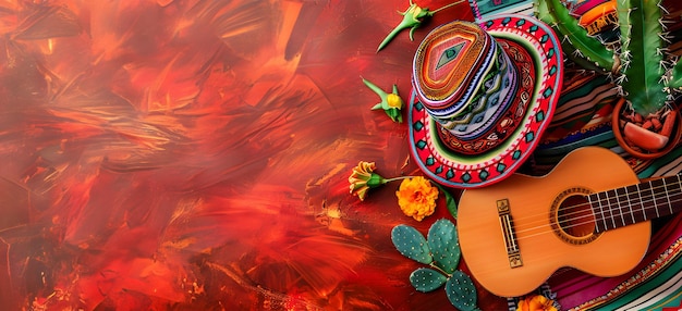 Fondo de celebración del Cinco De Mayo con espacio de copia de banner para el diseño de la tarjeta de felicitaciones del Cinco de Mayo