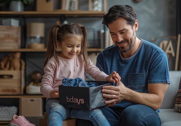 Foto fondo de celebración del día del padre adornado con una caja de regalos taza calendario bigote forma de corazón