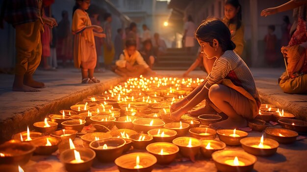 Fondo de la celebración de Diwali con el pueblo indio Generativo Ai