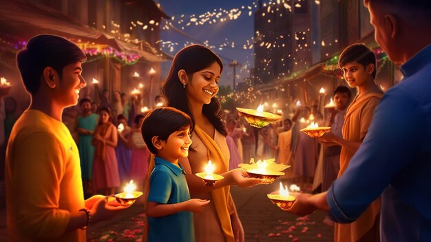 Fondo de la celebración de Diwali con el pueblo indio Generativo Ai