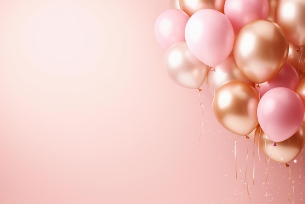 Fondo de celebración con globos rosas y blancos.