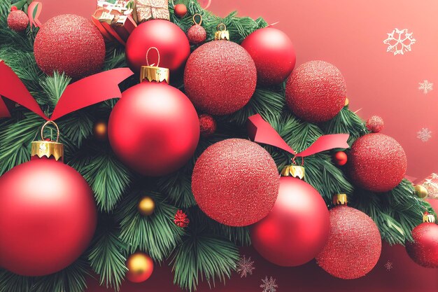 Fondo de celebración de Navidad decorado con espectaculares bolas de regalo bolas de regalo para feliz Navidad y feliz año nuevo fiesta de fiesta ilustración 3D